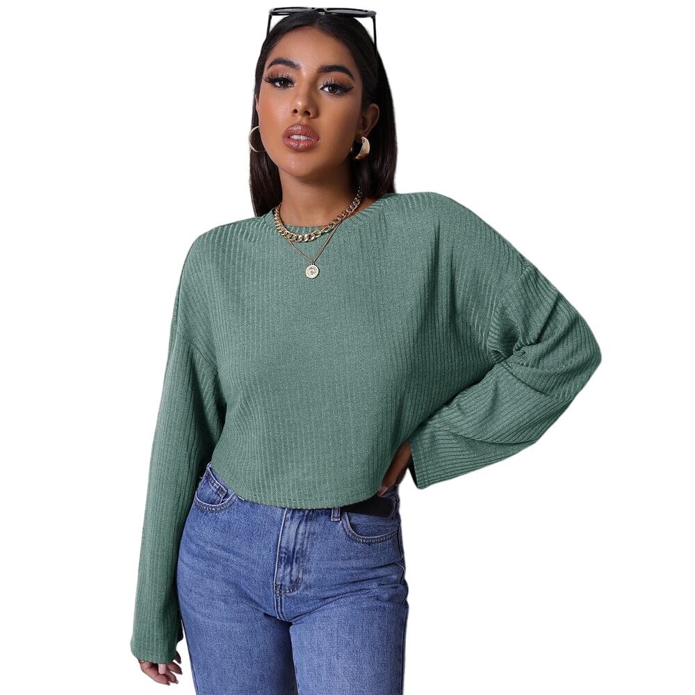 SHEIN Size 6 Ribbed Drop Shoulder Crop Top